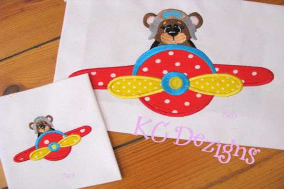 Aviator Bear Applique Design for Boutique Apparel